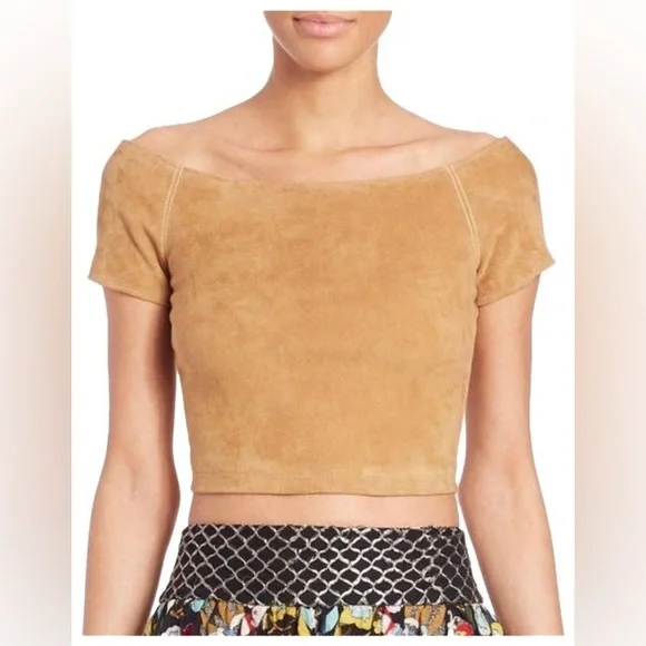 Rare Showroom Sample | Alice & Olivia Faux Suede Crop Top - Picture 2 of 11